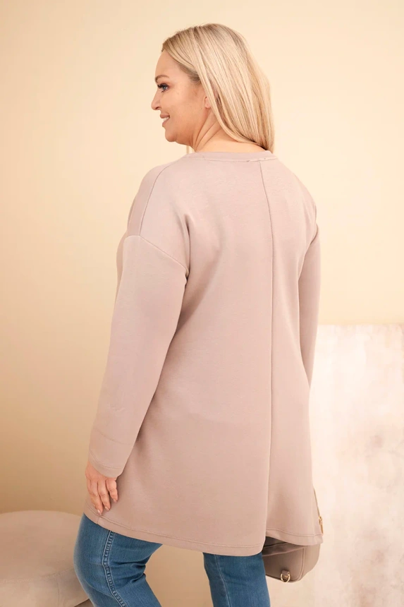 36902_2 Moteriška Plus Size suknelė iš viskozės su laisvu kirpimu ir ilgomis rankovėmis fango - Image 3