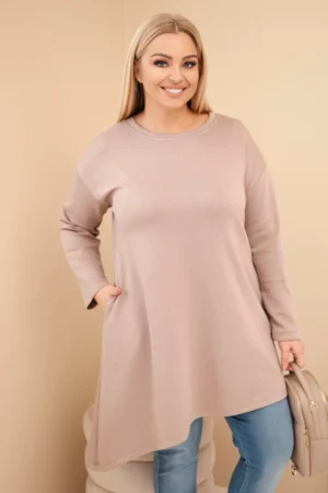 Moteriška Plus Size suknelė iš viskozės su laisvu kirpimu ir ilgomis rankovėmis fango
