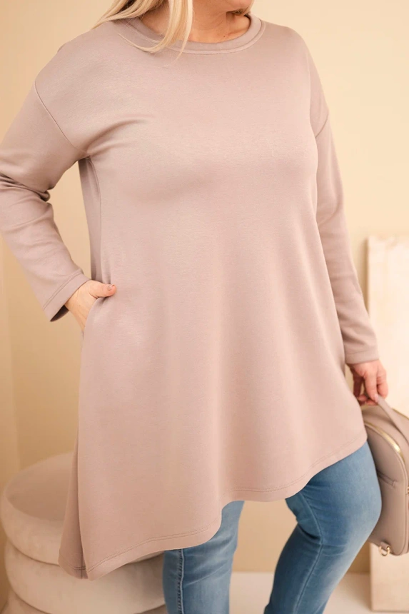 36902_4 Moteriška Plus Size suknelė iš viskozės su laisvu kirpimu ir ilgomis rankovėmis fango - Image 4