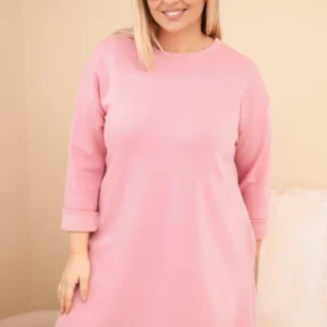 Moteriška Plus Size suknelė iš viskozės laisvo silueto su ilgomis rankovėmis tamsus