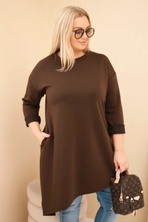 Moteriška Plus Size suknelė iš viskozės su laisvu siluetu ir ilgomis rankovėmis