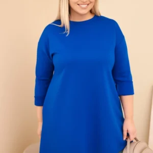 Moteriška Plus Size suknelė iš viskozės laisvo silueto ir ilgomis rankovėmis chabrova