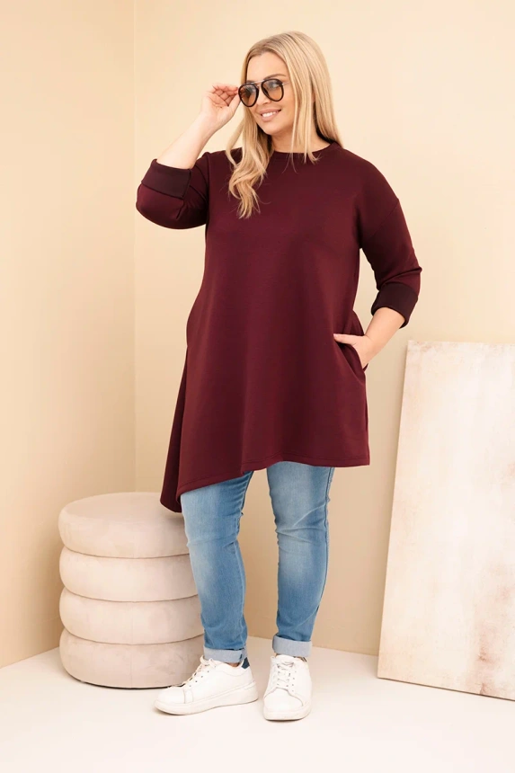 36906_1 Damska suknia Plus Size iš viskozės su laisvu siluetu ir ilgomis rankovėmis slyvų - Image 2