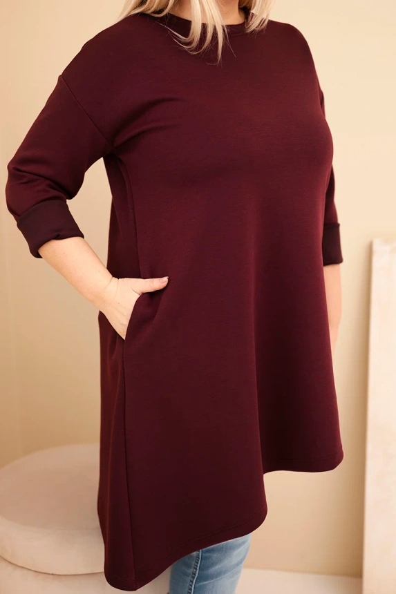 36906_3 Damska suknia Plus Size iš viskozės su laisvu siluetu ir ilgomis rankovėmis slyvų - Image 4
