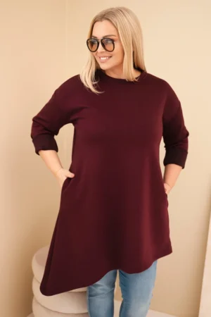 Damska suknia Plus Size iš viskozės su laisvu siluetu ir ilgomis rankovėmis slyvų
