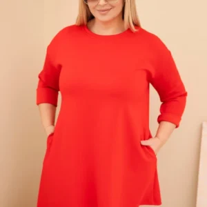 Moteriška plius dydžio suknelė iš viskozės su laisvu siluetu ir ilgomis rankovėmis