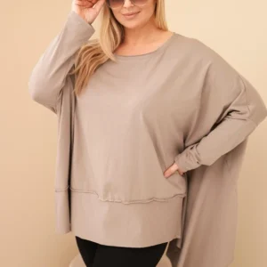 Moteriška tunika Plus Size iš medvilnės su asimetriniu apačiu fango