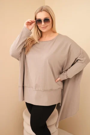 Moteriška tunika Plus Size iš medvilnės su asimetriniu apačiu fango