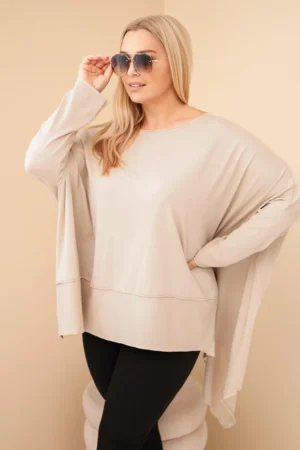 Moteriška tunika Plus Size iš medvilnės su asimetrišku apačia bežinė