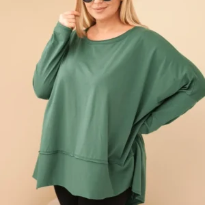 Moteriška Plus Size tunika iš medvilnės su asimetriniu dugnu tamsiai