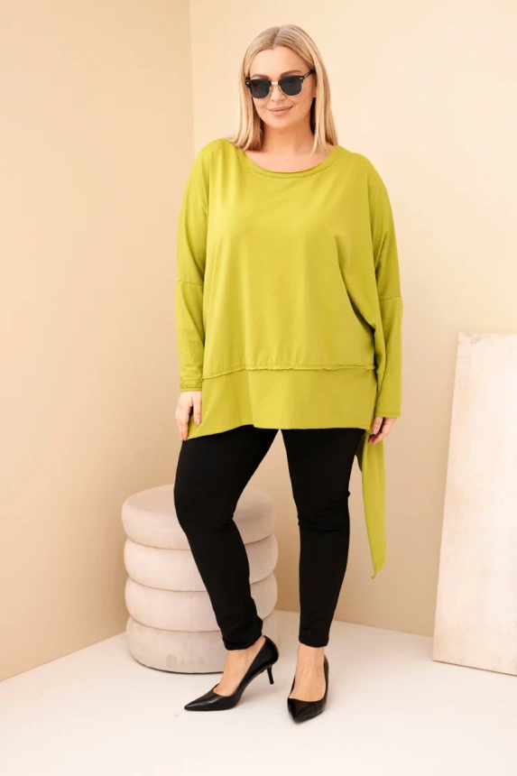 36913_1 Moteriška tunika Plus Size iš medvilnės su asimetriniu apačiu pistacijų - Image 2
