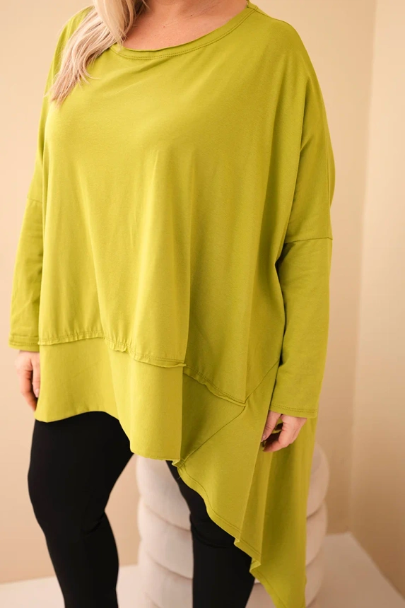 36913_3 Moteriška tunika Plus Size iš medvilnės su asimetriniu apačiu pistacijų - Image 3