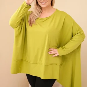 Moteriška tunika Plus Size iš medvilnės su asimetriniu apačiu pistacijų