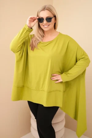 Moteriška tunika Plus Size iš medvilnės su asimetriniu apačiu pistacijų