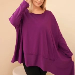 Moteriška Plus Size tunika iš medvilnės su asimetriniu apačiu tamsiai
