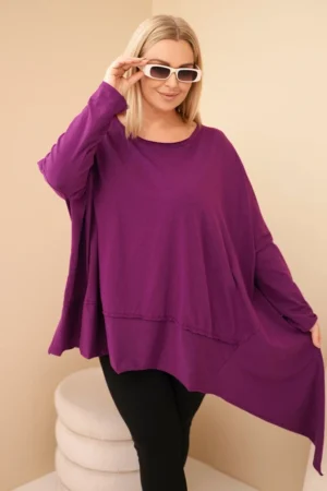Moteriška Plus Size tunika iš medvilnės su asimetriniu apačiu tamsiai