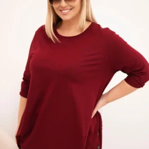 Moteriška bluzonė Plus Size iš medvilnės su dekoratyviniais mygtukais ir sukamu rankovėmis