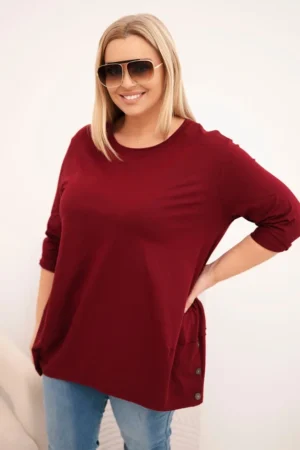 Moteriška bluzonė Plus Size iš medvilnės su dekoratyviniais mygtukais ir sukamu rankovėmis