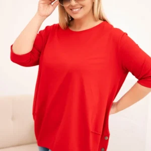 Moteriška Plus Size medvilninė palaidinė su dekoratyviniais mygtukais ir pasukamomis rankovėmis