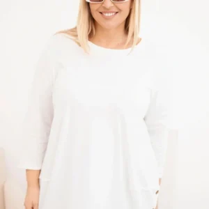 Moteriška bluzonė Plus Size iš medvilnės su dekoratyviniais mygtukais ir pasukamomis rankovėmis ecru