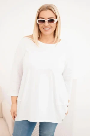 Moteriška bluzonė Plus Size iš medvilnės su dekoratyviniais mygtukais ir pasukamomis rankovėmis ecru