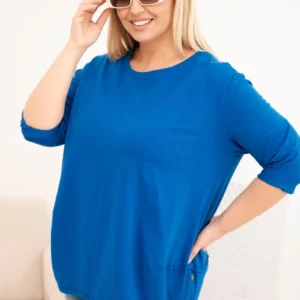 Moteriška blausona Plus Size iš medvilnės su dekoratyviniais mygtukais ir sukamu rankovėmis chabrų