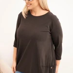 Moteriška Plus Size medvilninė palaidinė su dekoratyviniais mygtukais ir suknešiamomis rankovėmis