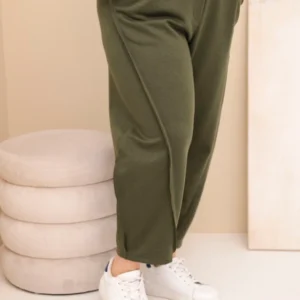 Moteriškos bawele Plus Size laisvo kirpimo kelnes aukštu liemeniu khaki