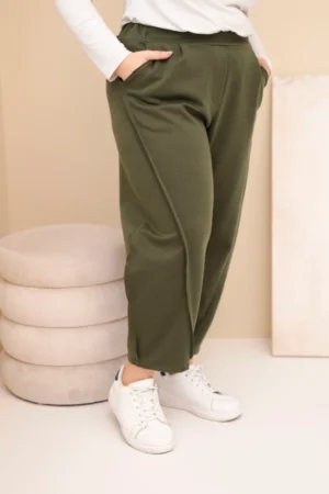 Moteriškos bawele Plus Size laisvo kirpimo kelnes aukštu liemeniu khaki