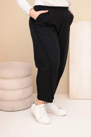 Moteriškos plonos medvilnės kelnės Plus Size laisvo kirpimo su aukštu liemeniu