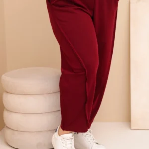 Moteriškos medvilninės kelnes Plus Size laisvo kirpimo su aukštu juosmeniu bordinės