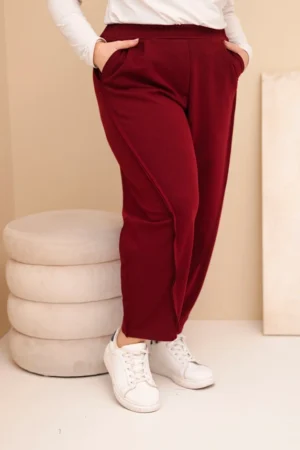Moteriškos medvilninės kelnes Plus Size laisvo kirpimo su aukštu juosmeniu bordinės