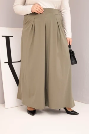 Moteriškos medvilnės kelnes Plus Size su plačia kojų dalimi ir laisvu siluetu khaki