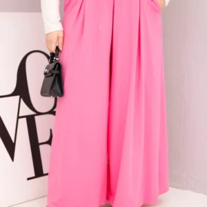 Moteriškos medvilninės kelnės Plus Size su plačiais šonais ir laisvu siluetu šviesiai