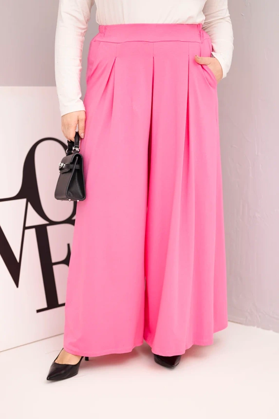 36947_3 Moteriškos medvilninės kelnės Plus Size su plačiais šonais ir laisvu siluetu šviesiai