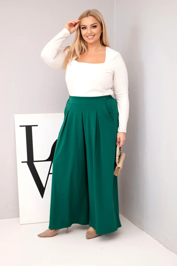 36948_1 Moteriškos medvilninės kelnes Plus Size su plačiomis kojomis ir laisvu kirpimu tamsiai - Image 2