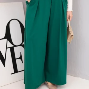 Moteriškos medvilninės kelnes Plus Size su plačiomis kojomis ir laisvu kirpimu tamsiai