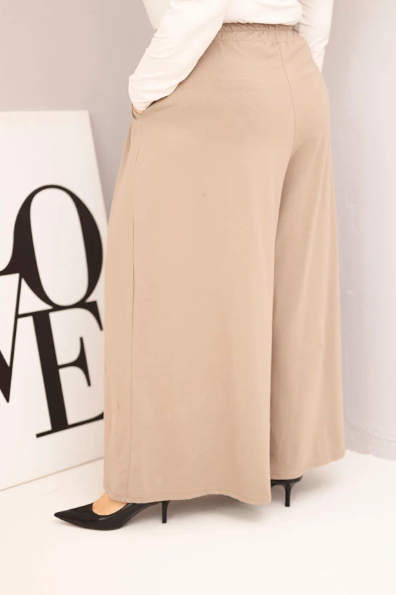 36949_2 Moteriškos medvilnės kelnes Plus Size su plačiomis kojomis ir laisvu kirpimu fango - Image 3