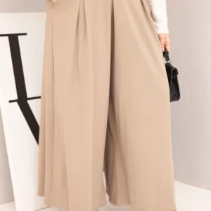 Moteriškos medvilnės kelnes Plus Size su plačiomis kojomis ir laisvu kirpimu fango