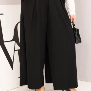 Moteriškos medvilninės kelnės Plus Size plačiomis kojomis ir laisvu kirpimu