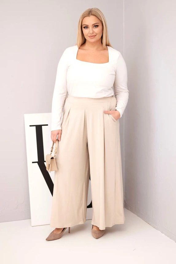 36951_1 Moteriški medvilniniai kelnių Plus Size su plačiomis kojomis ir laisvu siluetu bežiniai - Image 2