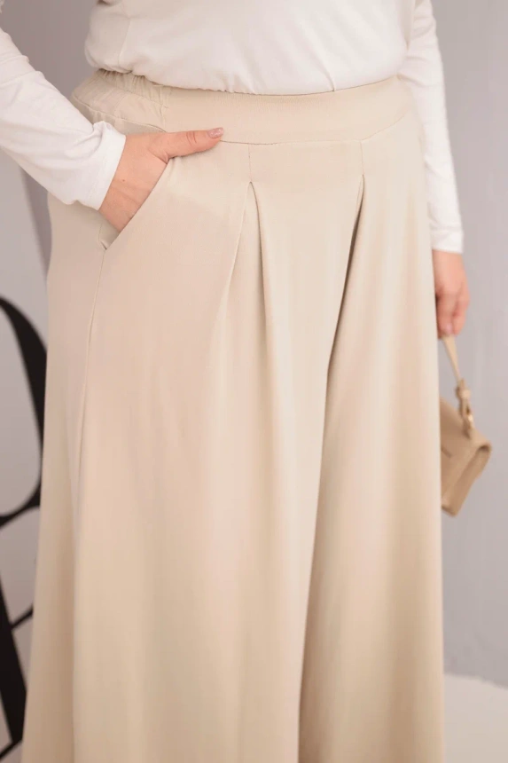 36951_3 Moteriški medvilniniai kelnių Plus Size su plačiomis kojomis ir laisvu siluetu bežiniai - Image 4