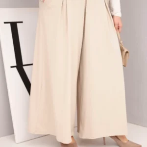 Moteriški medvilniniai kelnių Plus Size su plačiomis kojomis ir laisvu siluetu bežiniai