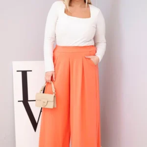 Moteriškos platus kojų medvilninės kelnės Plus Size laisvo kirpimo persikų