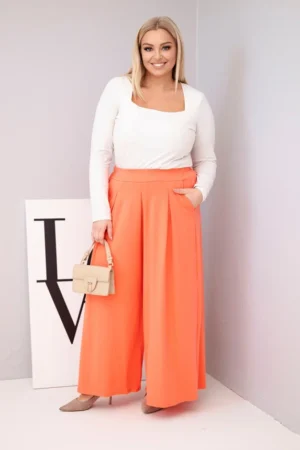 Moteriškos platus kojų medvilninės kelnės Plus Size laisvo kirpimo persikų