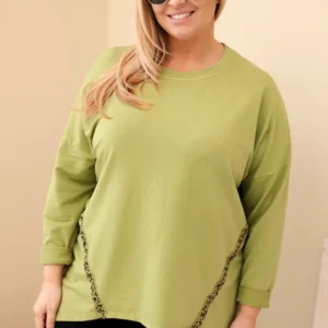 Damska bluzka Plus Size iš medvilnės su pasukamomis rankovėmis ir panterų juostele