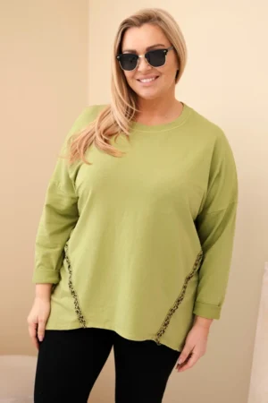 Damska bluzka Plus Size iš medvilnės su pasukamomis rankovėmis ir panterų juostele