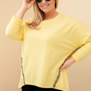 Moteriška Plus Size medvilninė palaidinė su suktiniais rankovėmis ir leopardų juostele