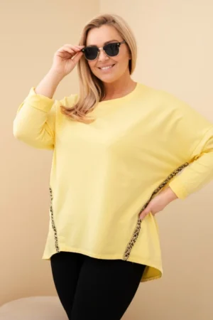 Moteriška Plus Size medvilninė palaidinė su suktiniais rankovėmis ir leopardų juostele