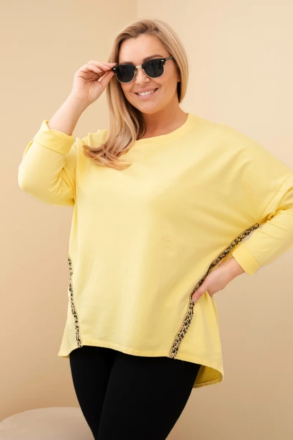 37013_3 Moteriška Plus Size medvilninė palaidinė su suktiniais rankovėmis ir leopardų juostele